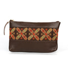 Embroidered Leather Clutch - Brown