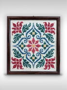 Framed floral medallion Palestinian tatreez cross-stitch