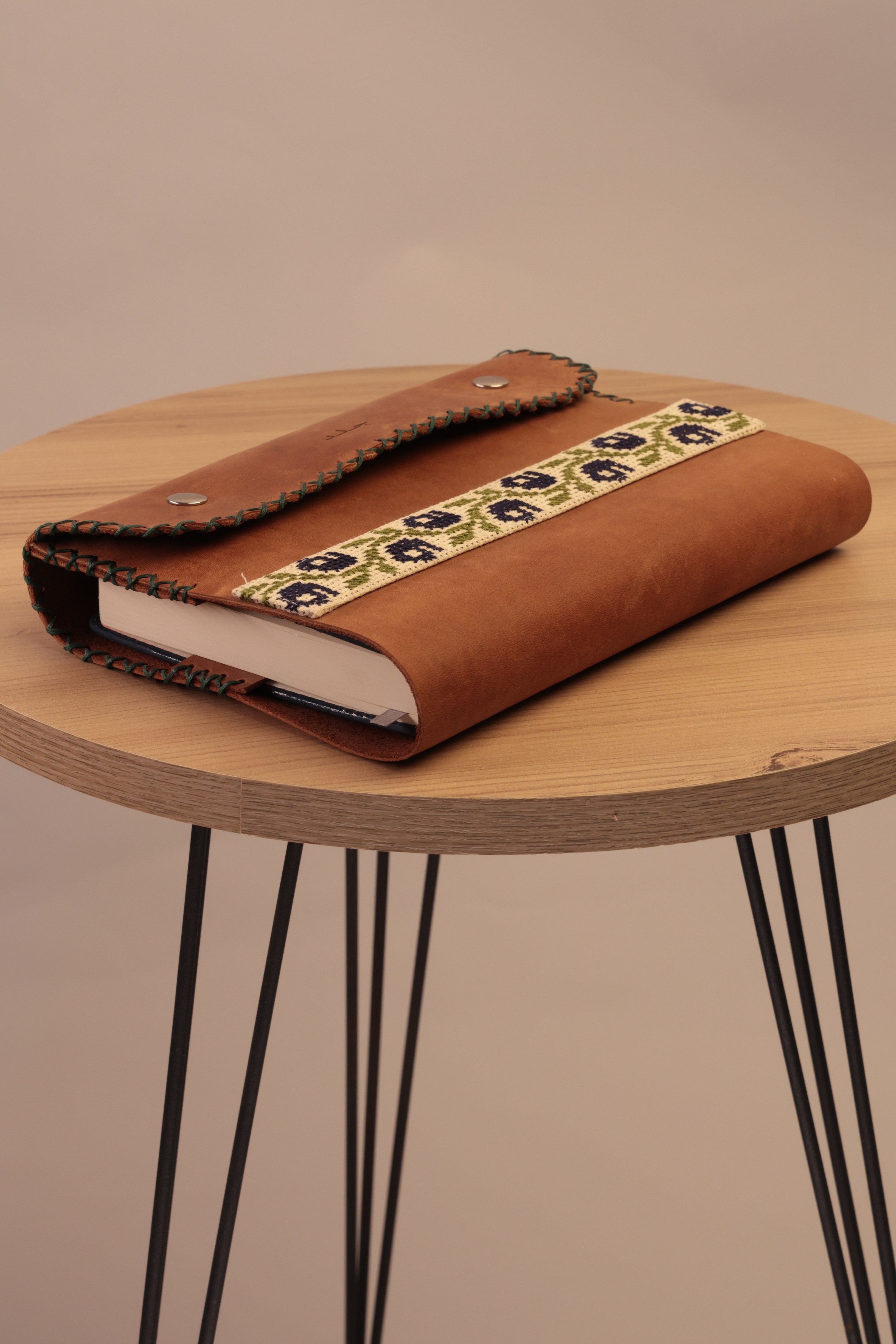 Leather Journal - Woven Panel Brown