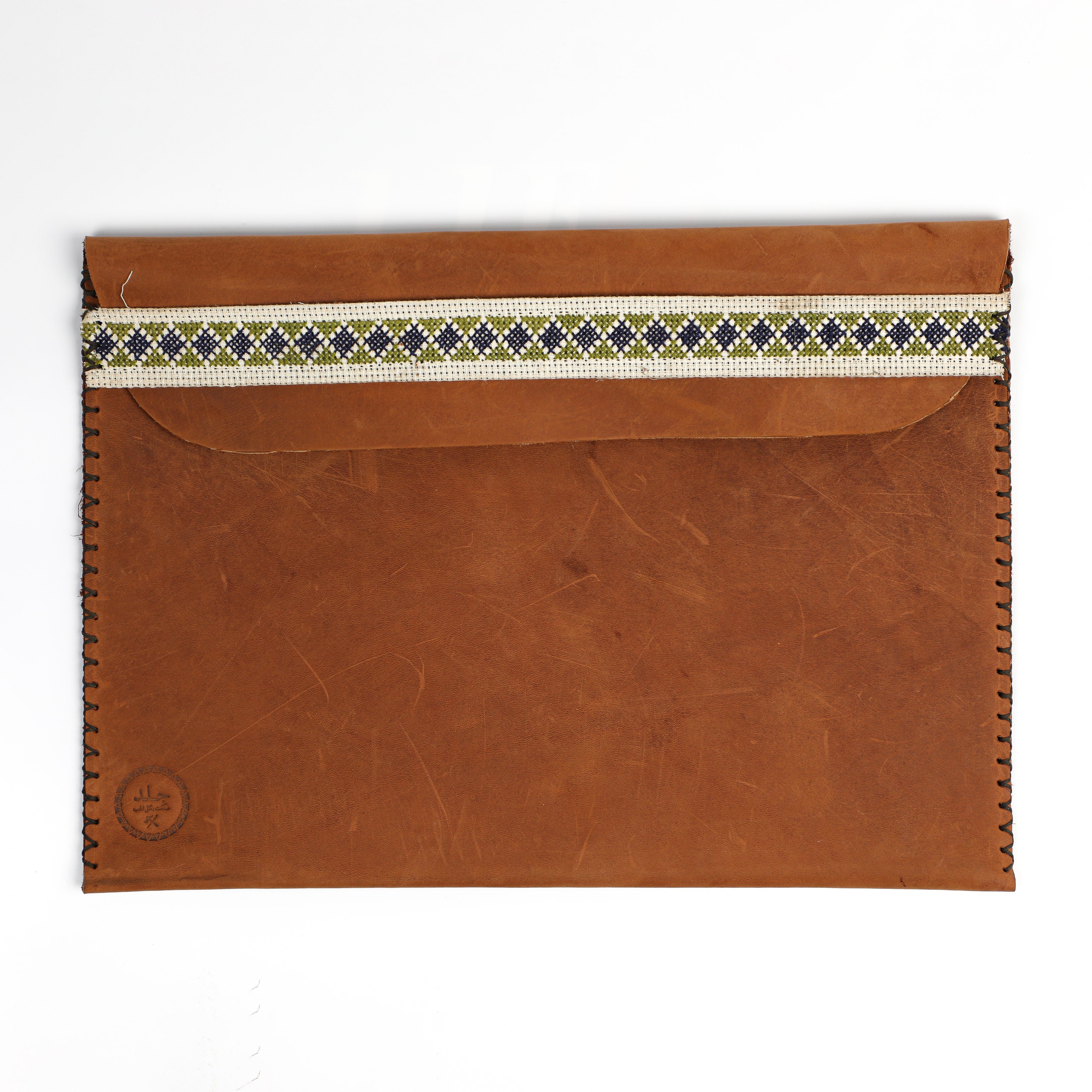 Leather Laptop Sleeve - Camel Embroidered